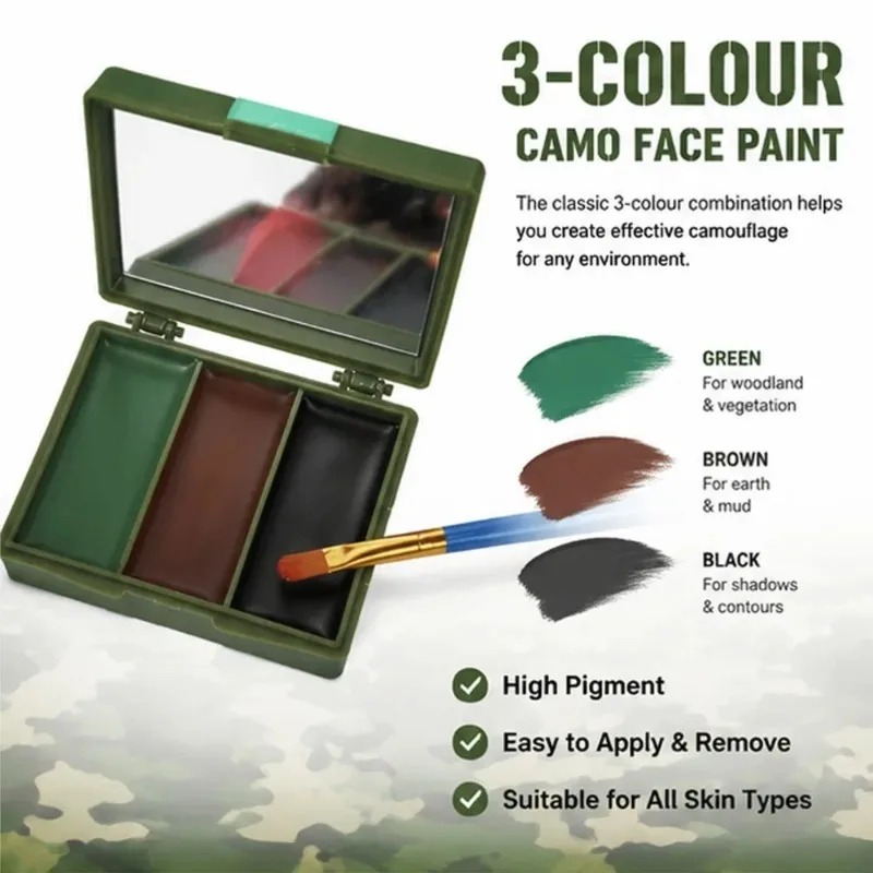 Driekleurige camouflage gezich - Camo Face Paint recensie en prijs